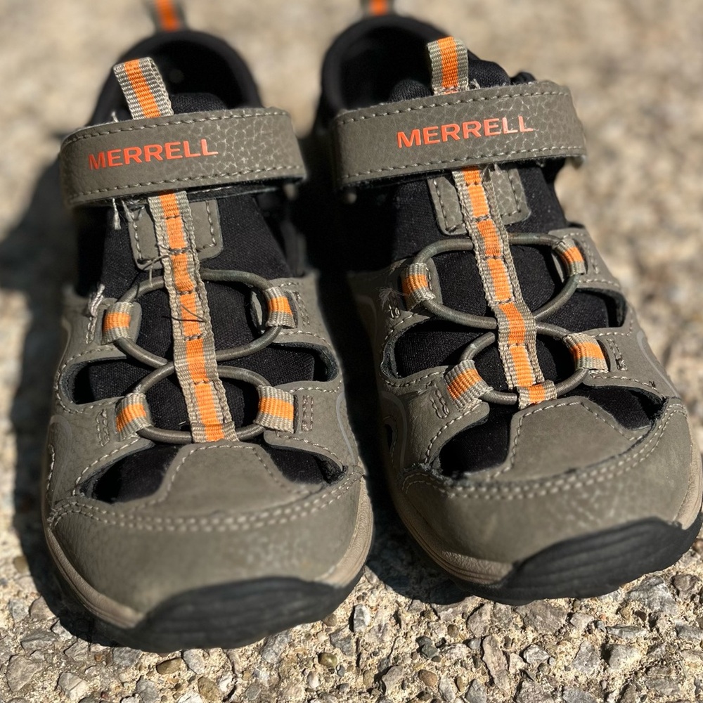 Merrell Kids' Sandals - Black and Tan with Orange Accents